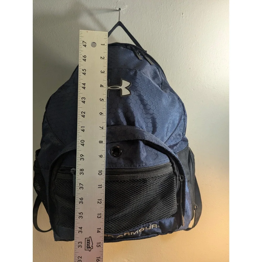 Y2K Under Armour Backpack Navy Blue Black Mesh Pocket School Gym Compact
